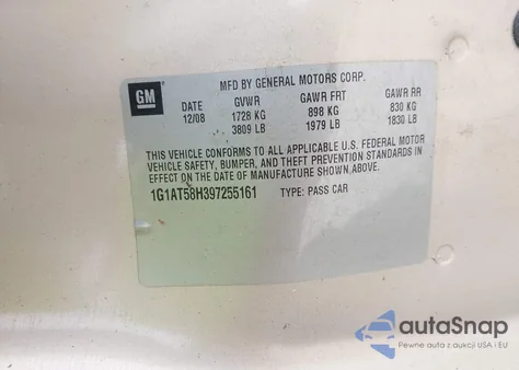 2009 Chevrolet Cobalt Lt z USA, uszkodzony, nr VIN 1G1AT58H397255161